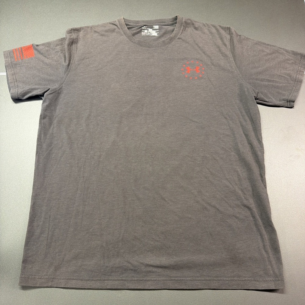 Under‎ Armour T Shirt Mens L Loose Heat Gear Freedom USA Flag Graphic Active O4 - Picture 2 of 9